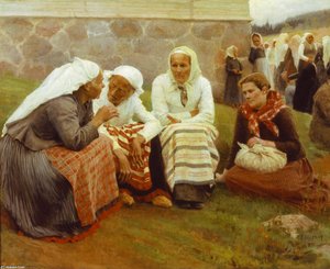 Women Outside The Church At Ruokolahti — Albert Edelfelt, Realism