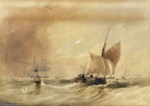Fishing Boats Running To Harbour — Thomas Sewell Robins