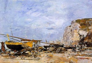 Etretat, Boats Stranded On The Beach — Eugène Louis Boudin, Impressionism