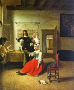 Woman Drinking With Soldiers — Pieter De Hooch