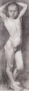 Nude Girl Standing, Arms Folded Behind His Head — Paula Modersohn-becker