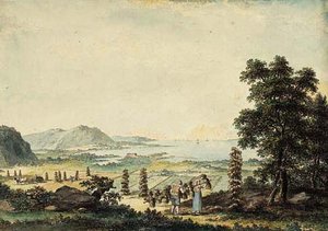 An Extensive Mediterranean Landscape With Peasants Baling Hay On Poles — Claude Louis Chatelet