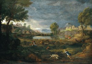 Landscape During A Thunderstorm With Pyramus And Thisbe — Nicolas Poussin