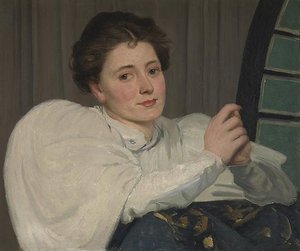 Lady In Front Of A Fan Window — Julian Alden Weir