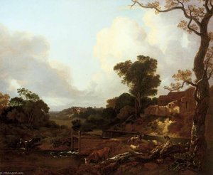 Landscape With A Peasant Reclining By A Weir — Thomas Gainsborough