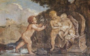 Two Putti Offering A Baby A Bunch Of Grapes — Franz Cleyn