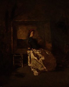 Portrait Of A Young Woman, Full Length, Sitting In A Studio — Adolphe Joseph Thomas Monticelli