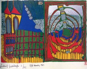 House And Spiral In The Rain — Friedensreich Hundertwasser