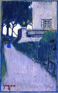 Landscape With House, Trees And Female Figure — Egon Schiele