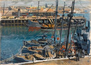 Stornoway Armed Trawlers And A Coasting Vessel Loading Kippers — Stephen Bone