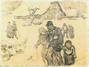 Snow-covered Cottages, A Couple With A Child, And Other Walkers — Vincent Willem Van Gogh