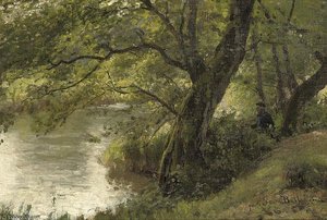 Fishing Near A Woodland Stream