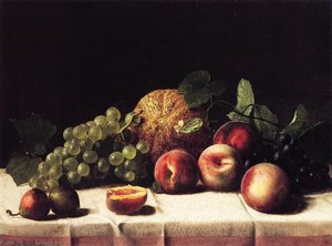 Still Life With Cantaloupe, Peaches And Grapes — George Hetzel