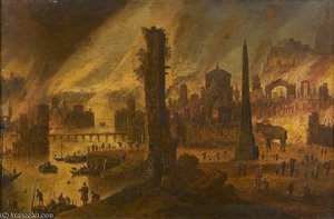 Zugeschrieben Das Brennende Troja — Dirck Verhaert