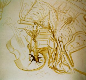 Bed And Bedside Table Ferociously Attacking A Cello, 1983 — Salvador Dalí