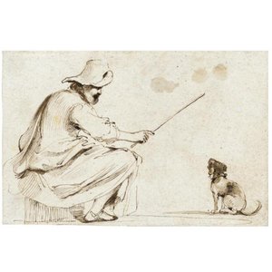A Seated Man Training A Dog — Guercino