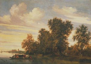 River Landscape With Ferry Boat — Salomon Van Ruysdael