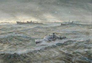 Hms 'dianthus' And Convoy In Winter Atlantic Gale — Charles David Cobb, Realism