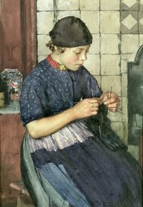 Girl Knitting — Walter Langley
