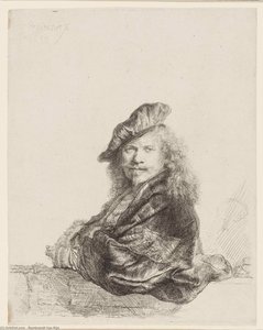 Rembrandt Leaning On A Stone Sill — Rembrandt Van Rijn, Baroque