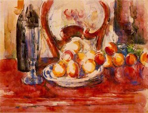 Still Life - Apples, A Bottle And Chairback — Paul Cézanne