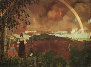 Landscape With Two Peasant Girls And A Rainbow — Konstantin Andreevic Somov