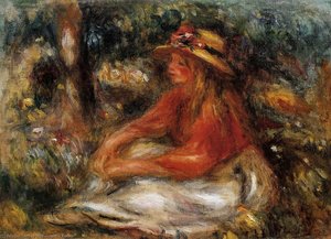 Young Woman Seated On The Grass — Pierre-auguste Renoir