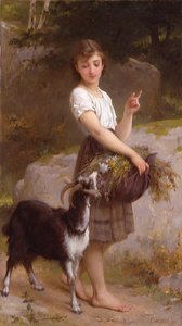 Young Girl With Goat ^ Flowers — Émile Munier