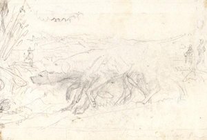 Two Pointers In A Landscape With Huntsmen In The Distance — John Frederick Lewis