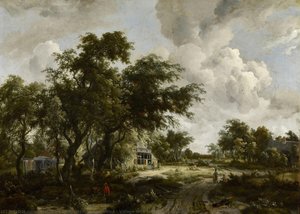 Village With Water Mill Among Trees — Meindert Lubbertszoon Hobbema