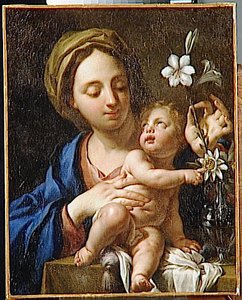 L'ENFANT JESUS DESIGNANT A LA VIERGE LES FLEURS DE LA PASSION