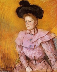Woman In A Black Hat And A Raspberry Pink Costume — Mary Stevenson Cassatt