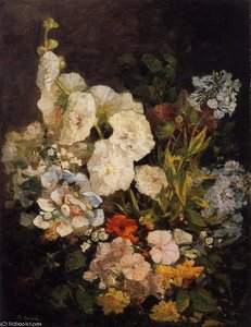 Spray Of Flowers - Holyhocks — Eugène Louis Boudin, Impressionism