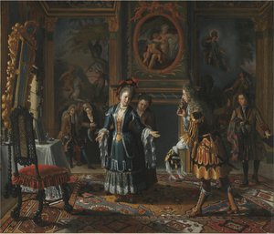 A Sumptuous Interior With An Elegantly Dressed Gentleman Paying Court To A Lady — Matthijs Naiveu