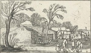 Flask Skaters And Players On The Ice In The Farmyards — Esaias Van De Velde