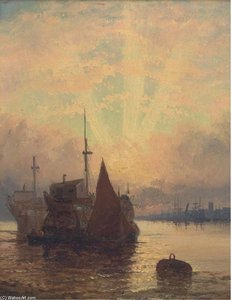 Old Hulks On The Medway At Dusk — William Thornley