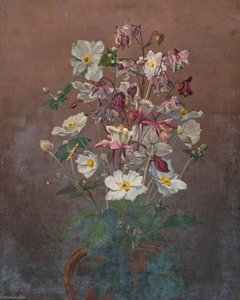 White Japanese Anemones And Columbine — Robert Lillie
