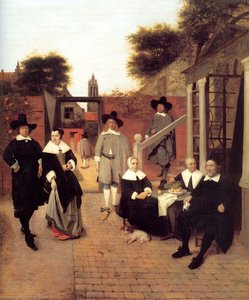 Portrait Of A Family In A Courtyard In Delft — Pieter De Hooch