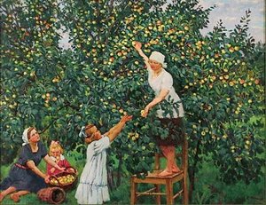 Picking Apples — Konstantin Yuon