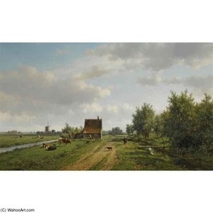 A Summer Landscape With Figures And Cattle