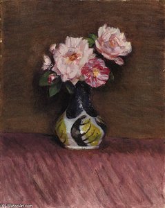 Still Life With Roses In A Painted Vase — Duncan Grant, Post-impressionism