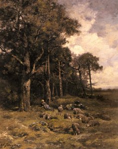 Shepherdess Resting With Her Flock — Charles-émile Jacque
