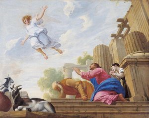 L'ange Raphaël Révèle Sa Véritable Nature À Tobie Et À Sa Famille Et S'élève Au Ciel La Famille De Tobie Remerciant Dieu Après Le Départ De L'ange Raphaël (ancien Titre) — Eustache Le Sueur (lesueur)