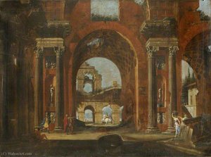 Classical Ruins, Horseman and Figures