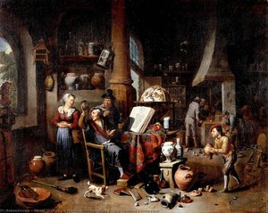 A Physician Sitting Before A Table, Holding A Urine Flask — Gerard Thomas