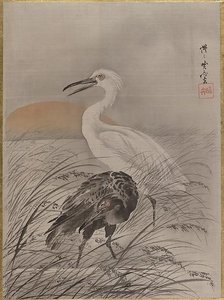 Cranes In Marsh — Kawanabe Kyōsai