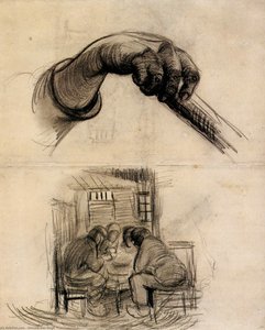 Hand With A Stick, And Four People Sharing A Meal — Vincent Willem Van Gogh, Realism