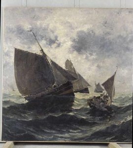 Barques De Pêche Barque De Pêche Relevant Son Chalut — Berthelemy Pierre Emile