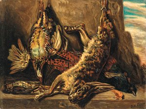 Vita Silente Con Lepre E Pernici In Un Paesaggio — Giorgio De Chirico, Surrealist Landscape