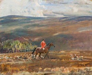 Huntsman Crossing The Dunkery Beacon, Exmoor — Sir Alfred James Munnings